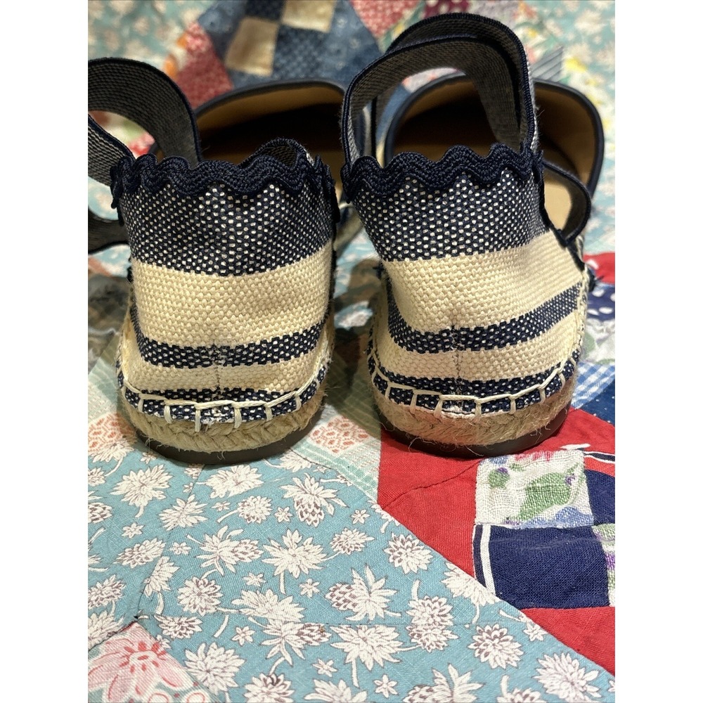 Lands' End Canvas Espadrilles Size 9.5 B Navy Blue Ecru Nautical Stripe Sandals - Picture 6 of 9